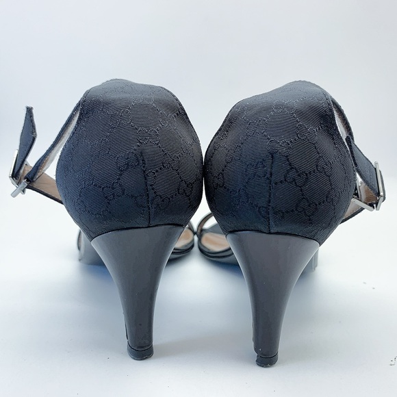 Gucci GG Canvas Ankle Strap Sandal in Black - Picture 5 of 12